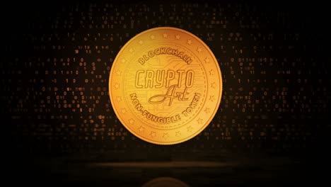 nft crypto art golden coin loop on digital background