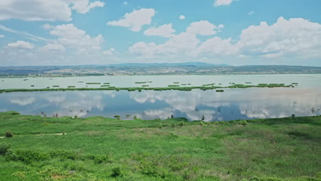 aerial view containing clips of the agios vasilios lake in greece makedonia