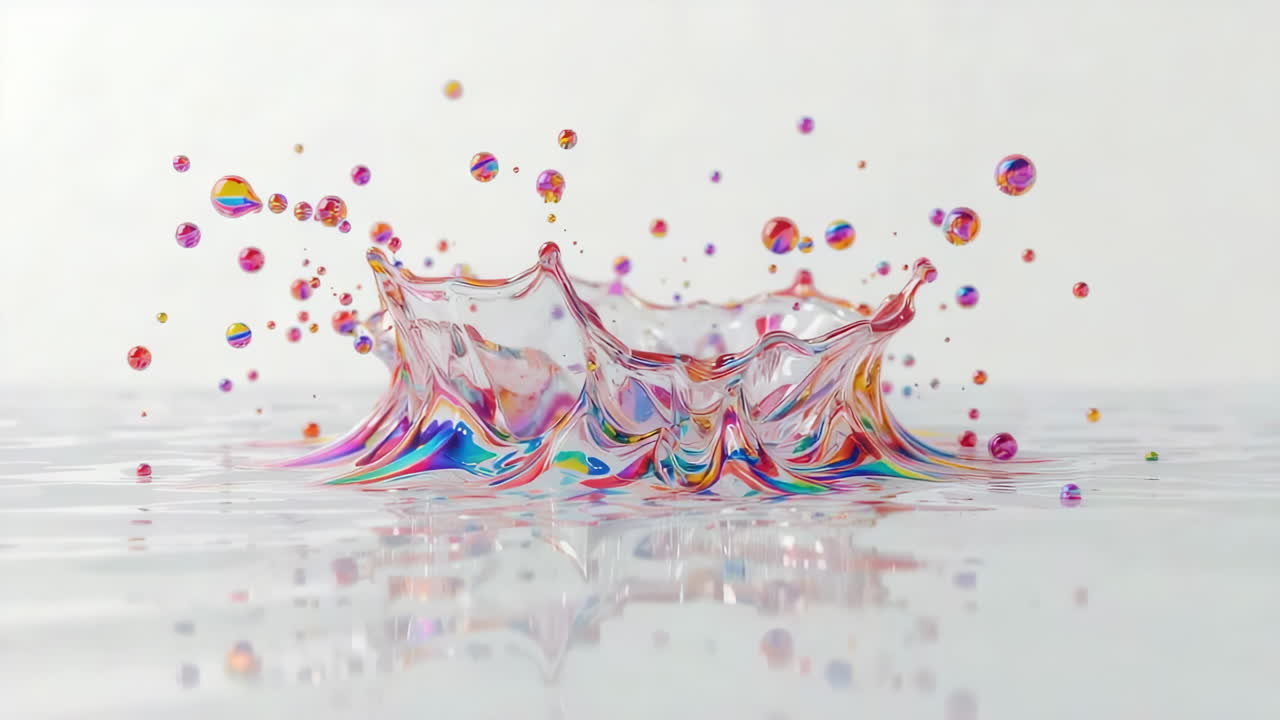 Colorful Water Crown Splash with Rainbow Droplets