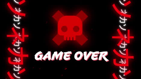 escritura japonesa con el juego terminado y un cráneo