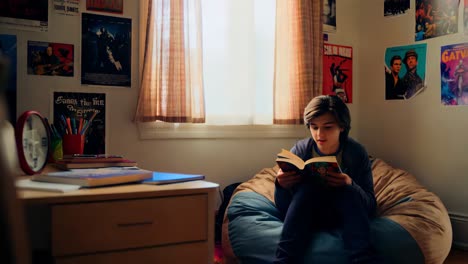 niño leyendo en un dormitorio acogedor