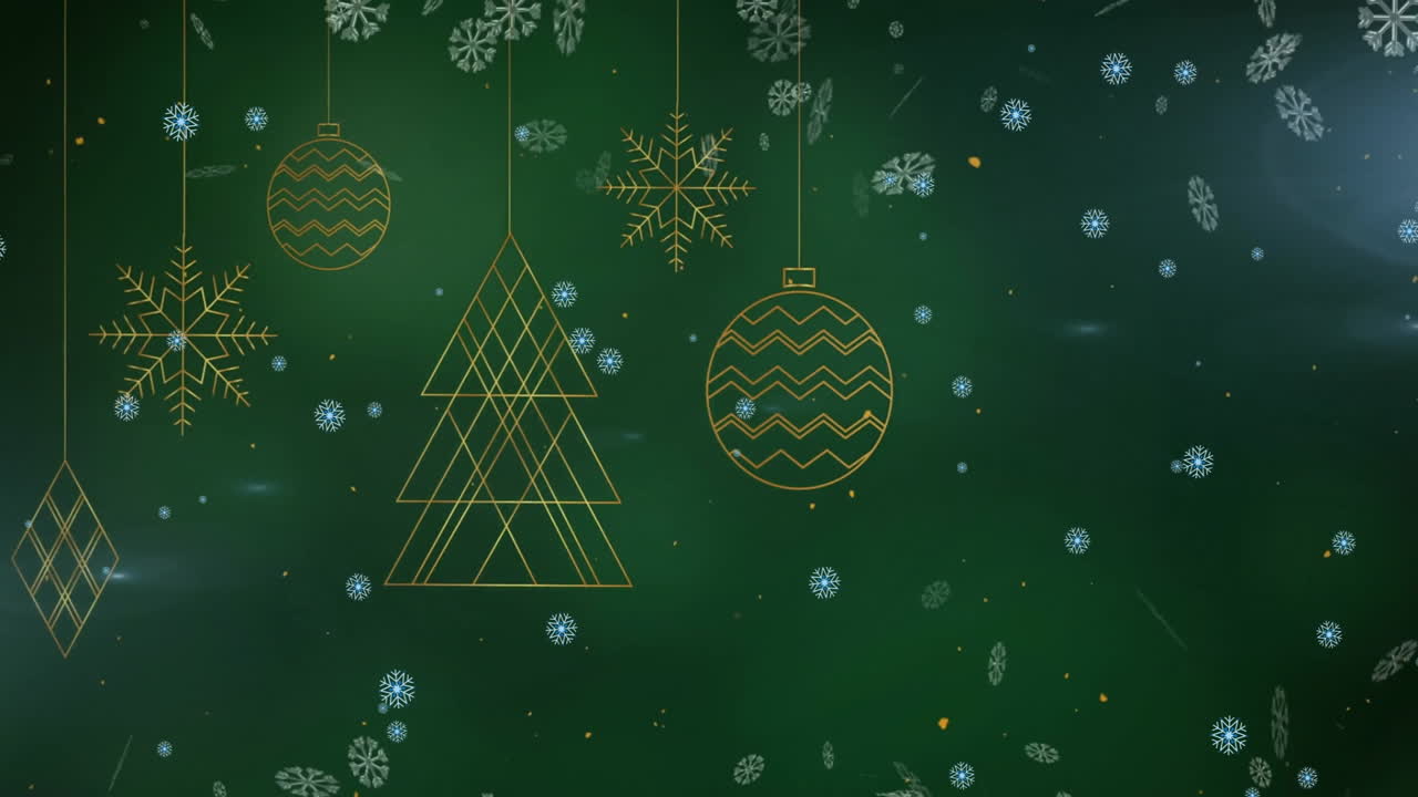 animación de la nieve cayendo sobre las decoraciones de navidad