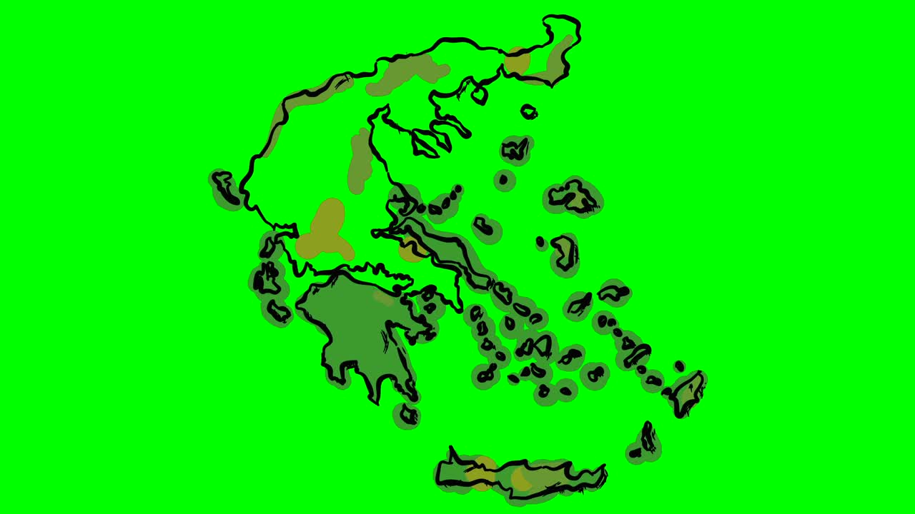 Greece drawing colored map on green screen isolated whiteboard