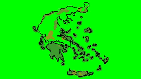 greece drawing colored map on green screen isolated whiteboard