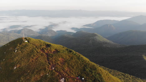 Aerial-view-of-the-camping-site-on-the-summit-of-a-rainforest-tropical-mountain,-Pico-Caratuva,-Brazil,-South-America