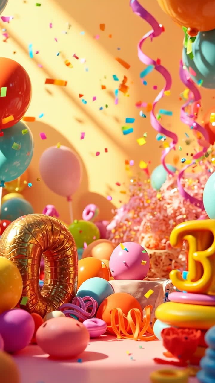 Vibrant Party Celebration with Colorful Balloons and Confetti