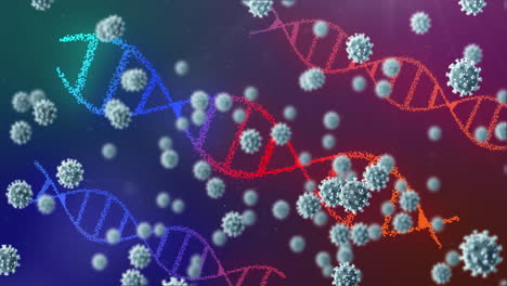 animación de células de adn y coronavirus sobre un fondo de gradiente.