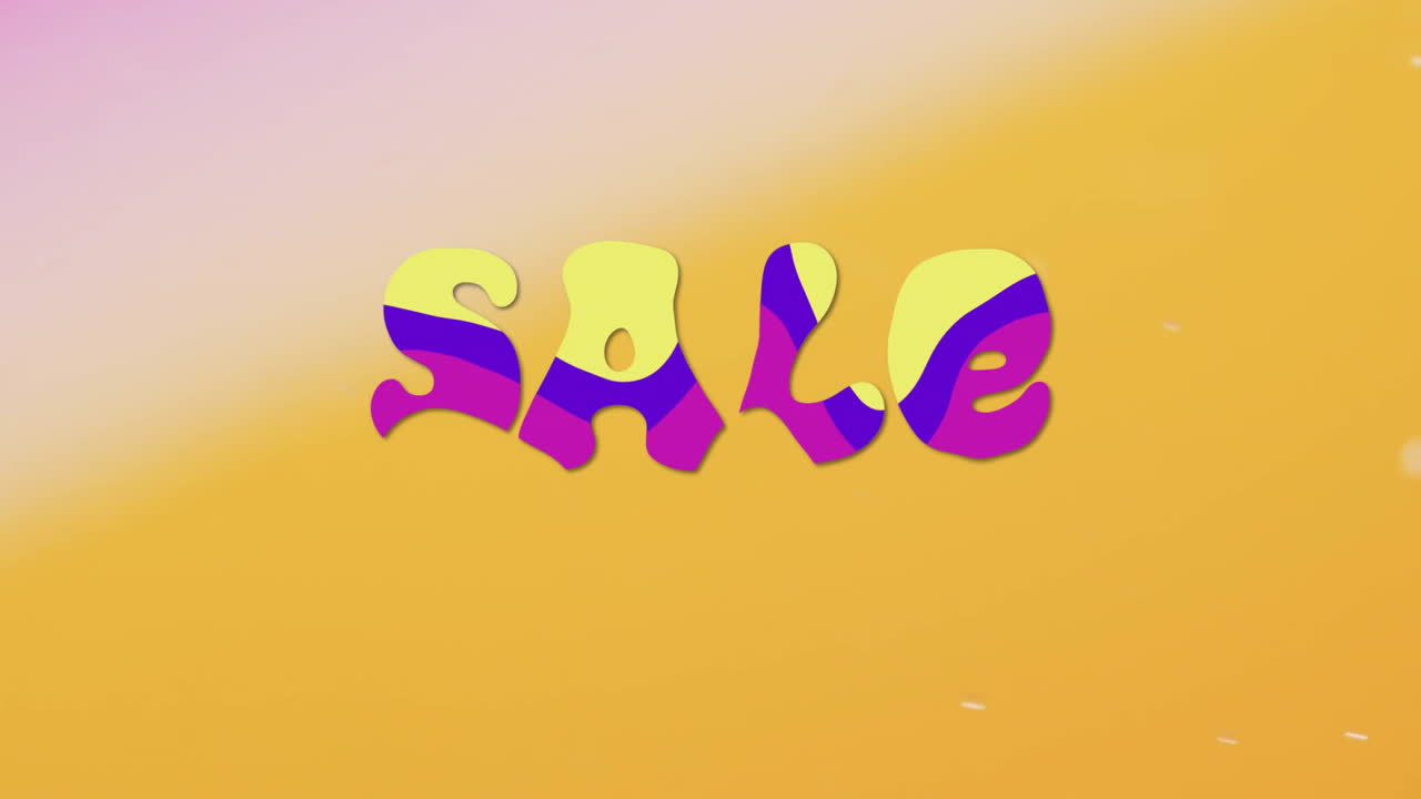 Animation of sale text over bubbles and orange shapes