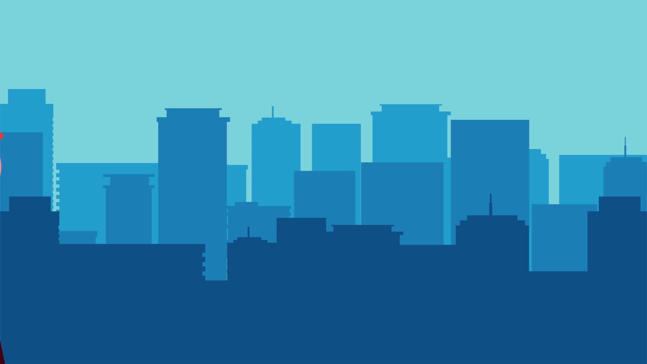 trabajador de servicio de entrega con caja en la animación de la ciudad