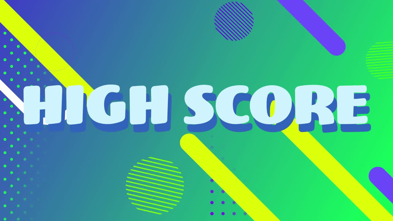 Digital animation of high score text against abstract shapes on blue ...