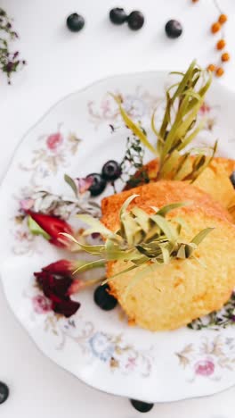 elegant sliced lemon cake with floral garnish