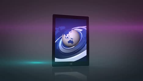 Animation-of-globe-with-data-processing-over-tablet-screen