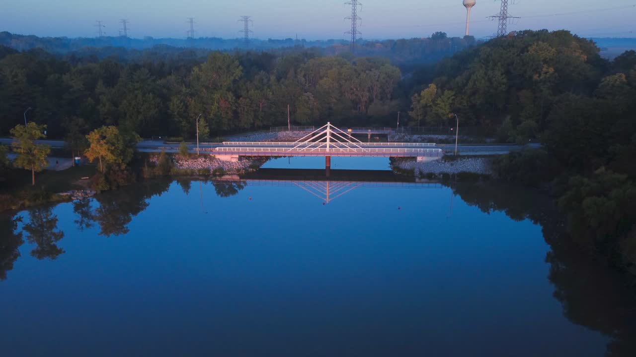 Corporate Background: Peaceful Forest Lake Sunrise Aerial