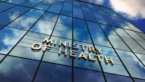 ministry of health glass skyscraper with mirrored sky loop animation