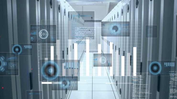 Animation of round scanners and statistical data processing against computer server room