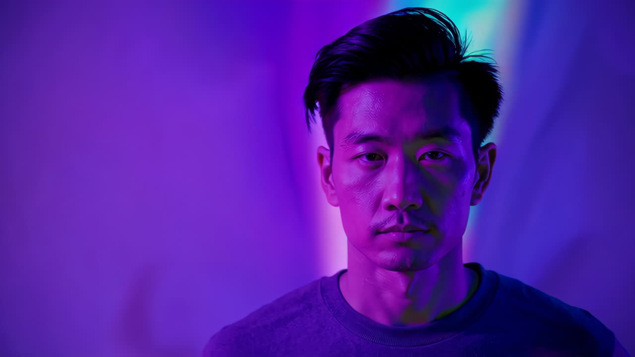 Portrait of a Man in Vibrant Neon Lighting