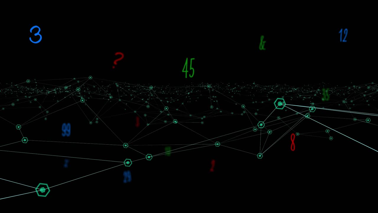 Upon start wireframe network shifting view updating metrics and rolling numbers to show data trends