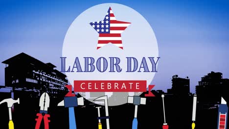 Animation-of-labor-day-celebrate-text-over-cityscape