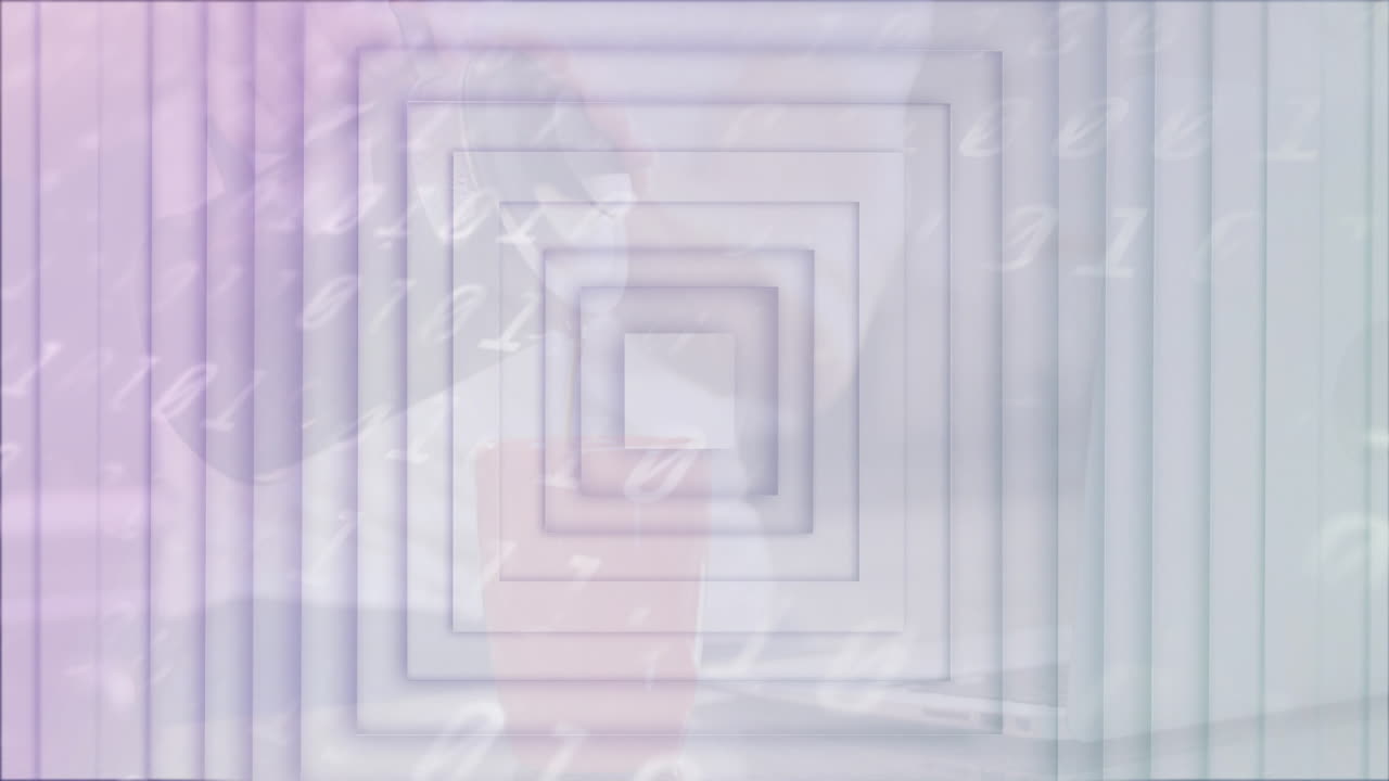 Animation of geometric square pattern with abstract numbers in pastel colors