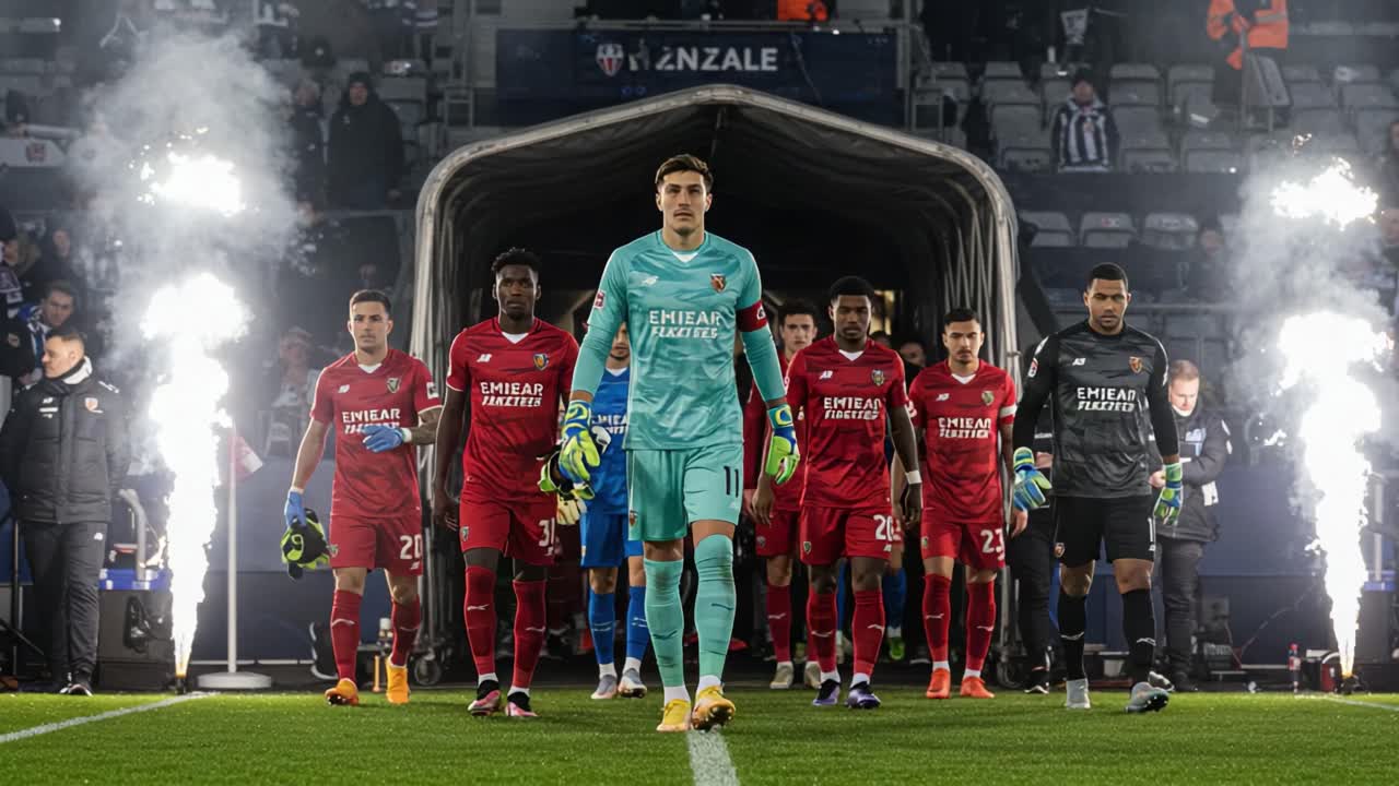 Excitement Builds as the Team Emerges from the Tunnel, Ready to Face Their Rivals in a Thrilling Match Under the Bright Stadium Lights