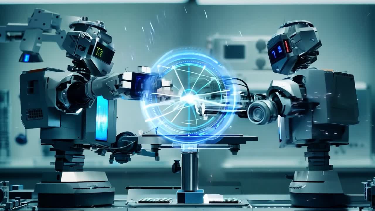 두 개의 로이 미래의 공장에서 함께 일하고 있습니다.