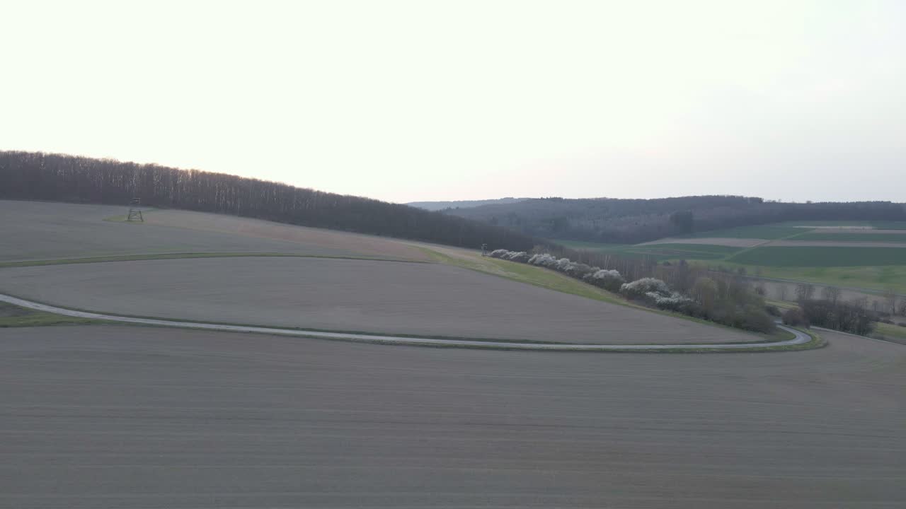 독일의 흐린 일몰 하늘 아래 광대한 갈색 밀밭