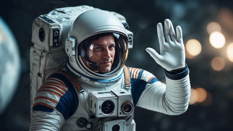 an astronaut waving in space