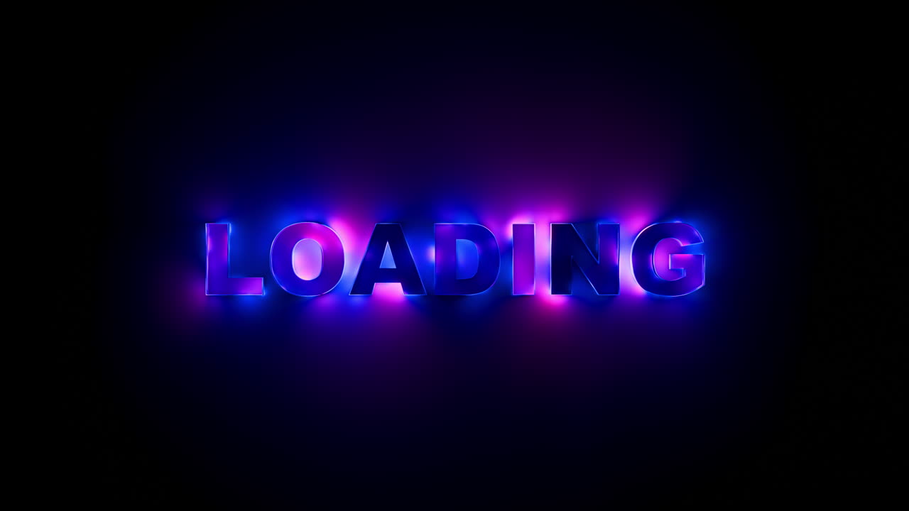 Loading Screen Style Neon Gradient Text with Futuristic Motion Lighting. Looped animation. 3D rendering