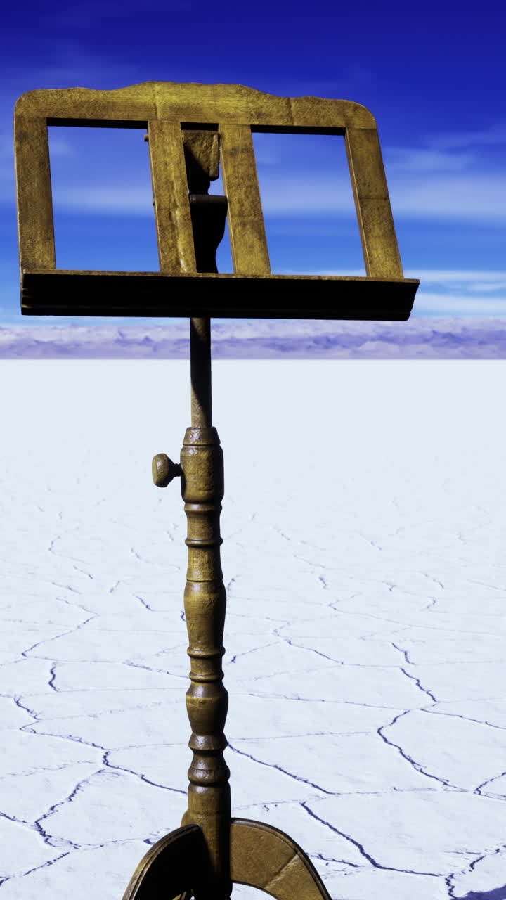 Closeup of vintage brass music stand highlighting textures and aged patina