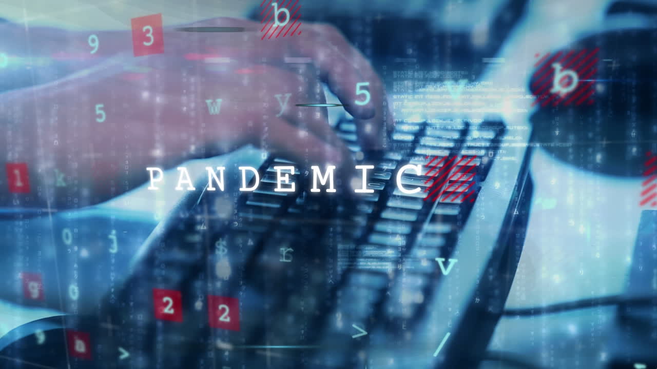 키보드에 손으로 타이핑하는 코로나19 텍스트의 애니메이션