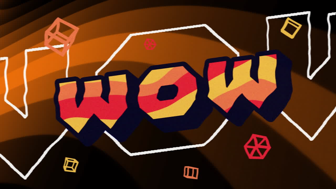 animación de texto wow sobre formas en fondo negro