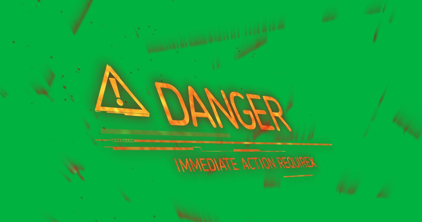 Animation of danger sign and text on transparent background