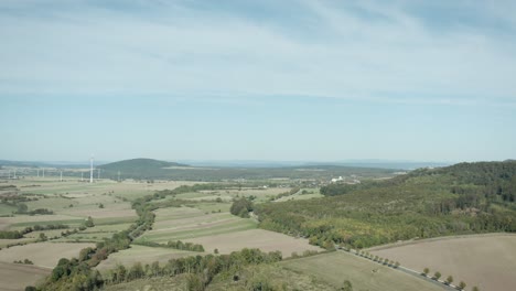 Aerial-drone-shot-over-beautiful-german-landscape,-woods,-Europe