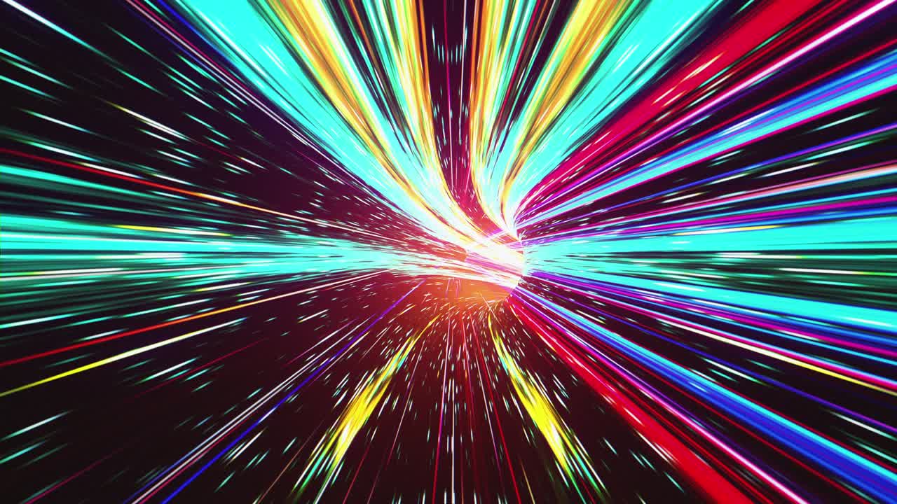 Global networking. Thread connections. Wormhole travel looped. High Speed Light SpeedDigital Tunnel flying through the galaxy of data transfer with colorful lights. Glowing light streaks moving with high velocity stock video