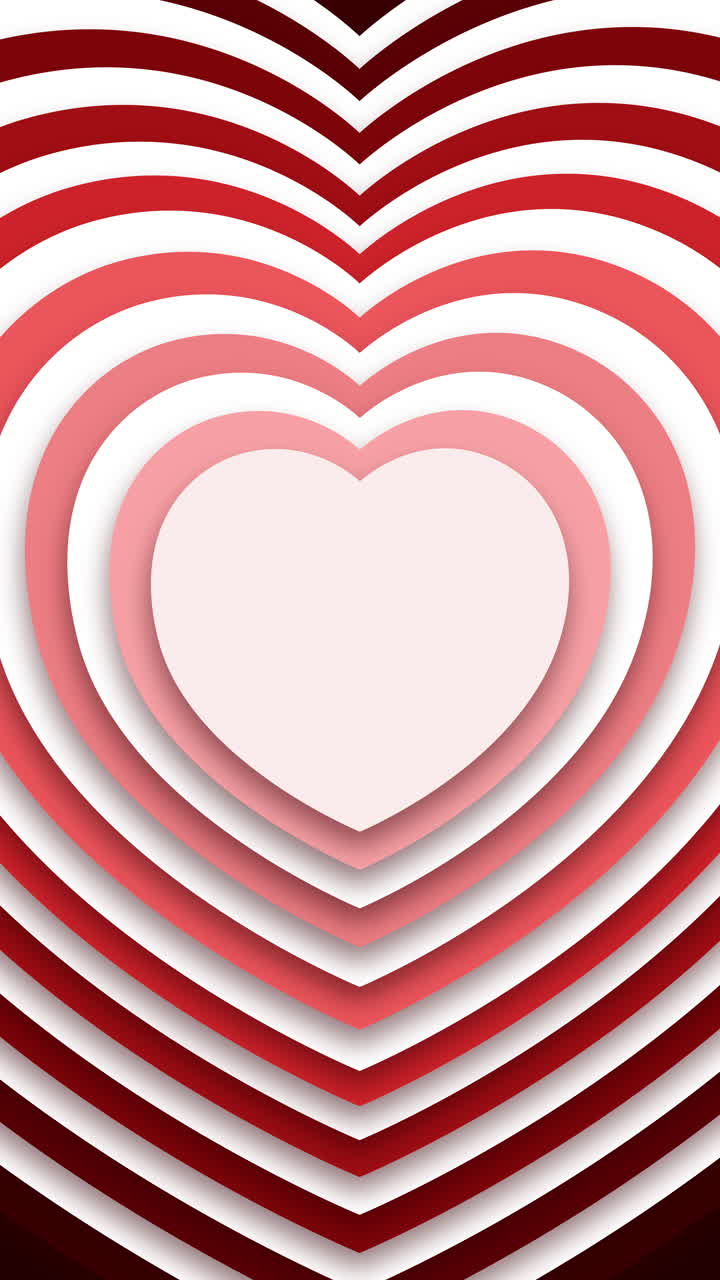 Gradient abstract background with red paper cut out heart shape pattern in layers. Looped animation for greeting card for social network. Vertical video.