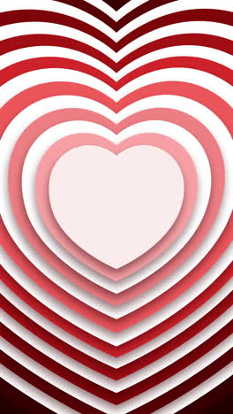 gradient abstract background with red paper cut out heart shape pattern in layers. looped animation for greeting card for social network. vertical video.