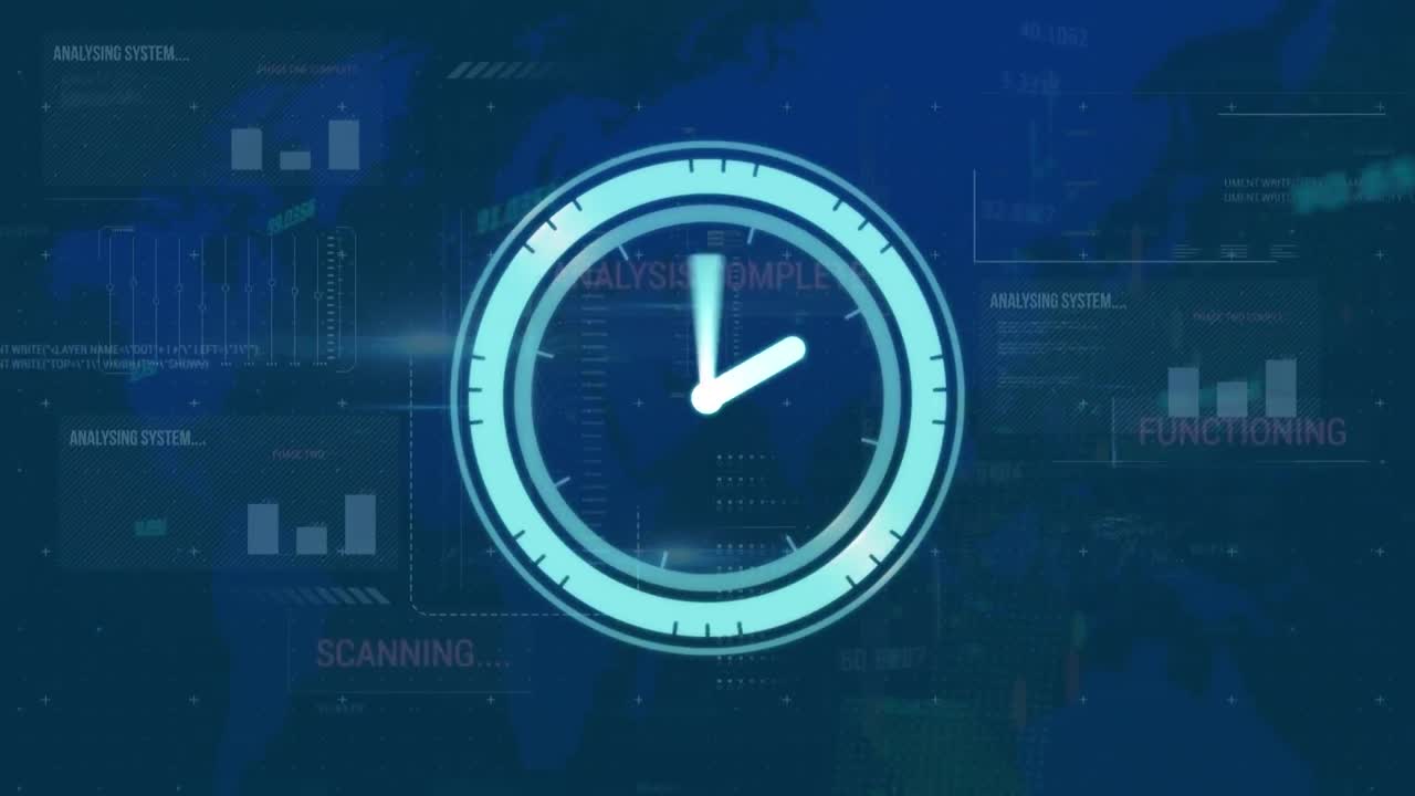 Animazione di un orologio che si muove su elaborazione dati