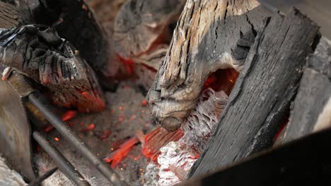 close-up of hot coals in a grill