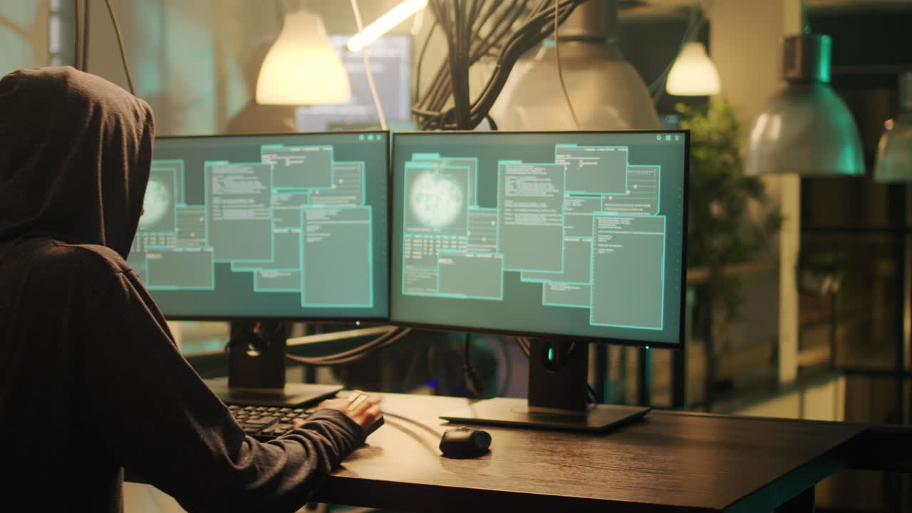 Hacker working on computers