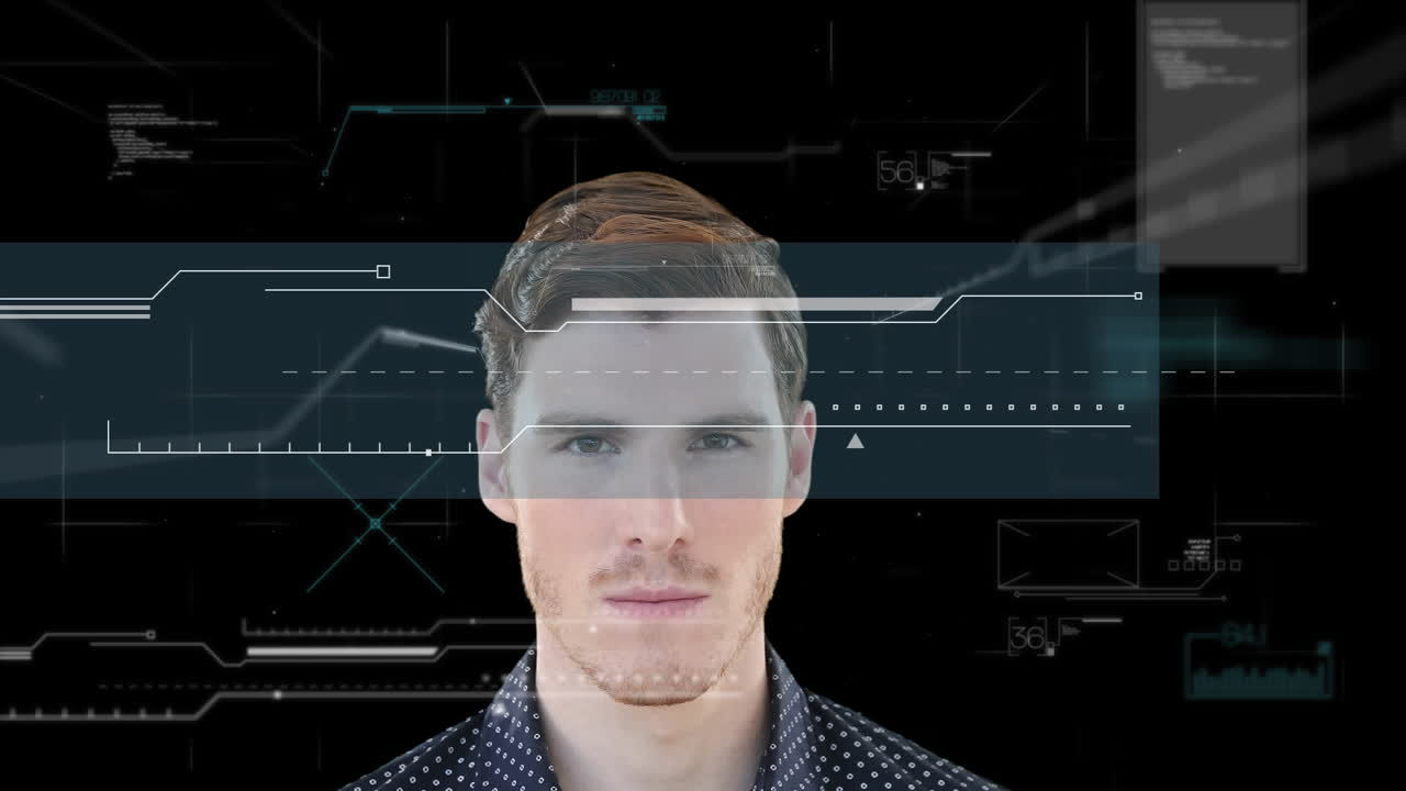 animación del procesamiento de datos sobre el hombre de negocios caucásico