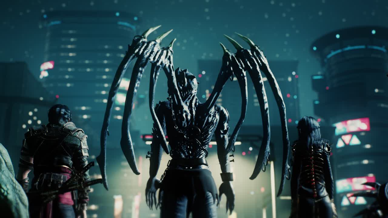 괴물 같은 파이어가 어두운 숲을 돌아다니며 별빛이 빛나는 밤에 먹이를 찾습니다.