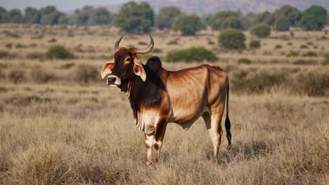 indian zebu bull in a grassy field
