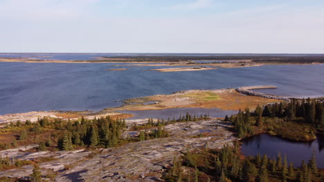 aerial view of hudson bay shore in eeyou istchee baie-james quebec canada