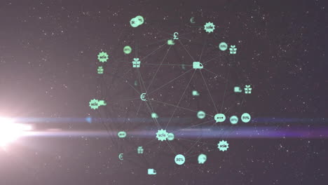 animation of network with icons and dglobe over dark background