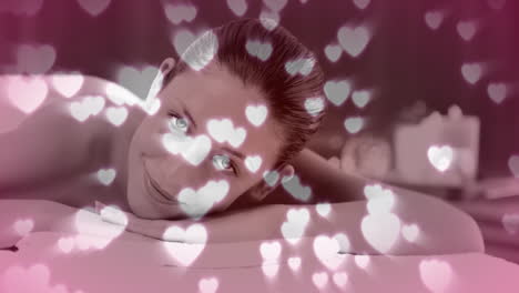 portrait of a relaxed smiling women and hearts animation for valentine day