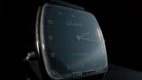 close-up of a vintage glashütte watch with grid dial