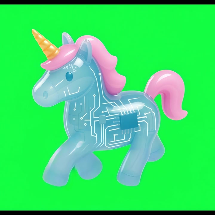 3D Animated Digital Unicorn with Circuit Board Walking on Green Screen