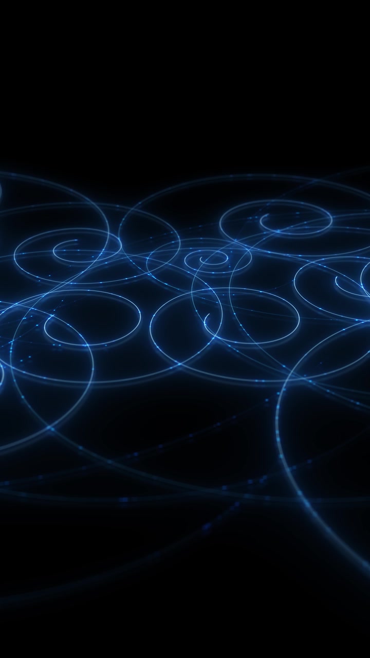 Blue swirling light trails background with elegant circular curves glowing arcs and dark abstract