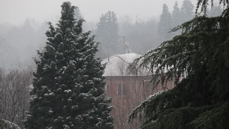 casa cubierta de nieve. bolonia, italia