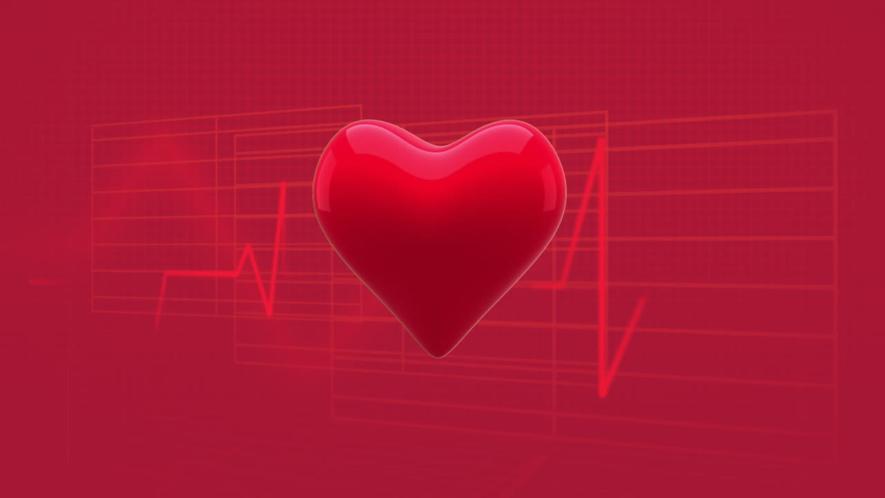 corazón parpadeante contra las ondas sonoras en fondo rojo